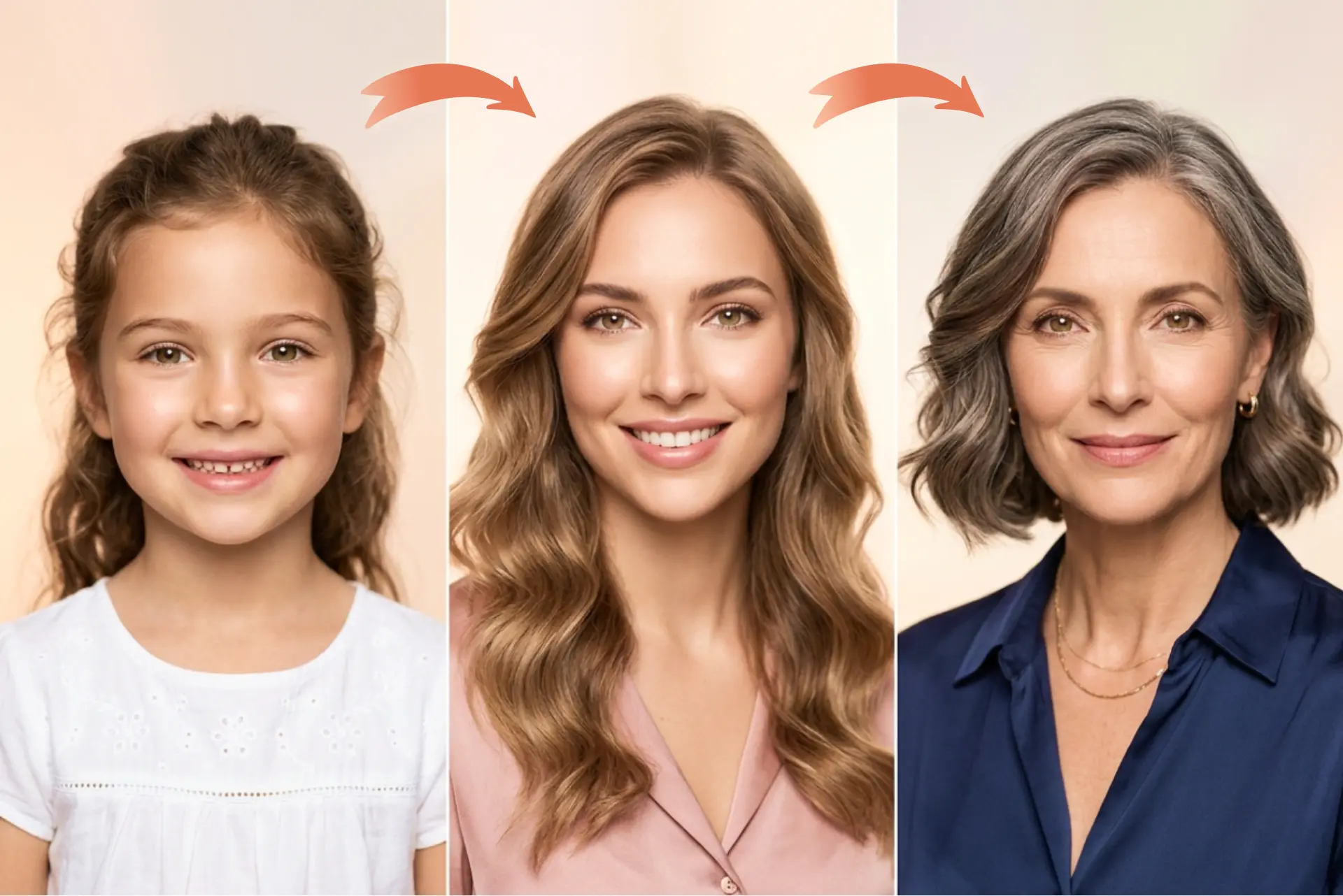AI Age Progression AI age progression showing face transformation across different life stages
