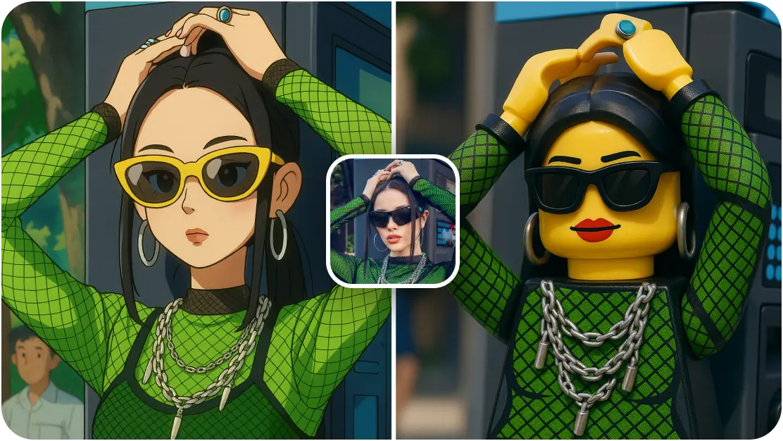 AI Filters Image converted to anime and LEGO styles