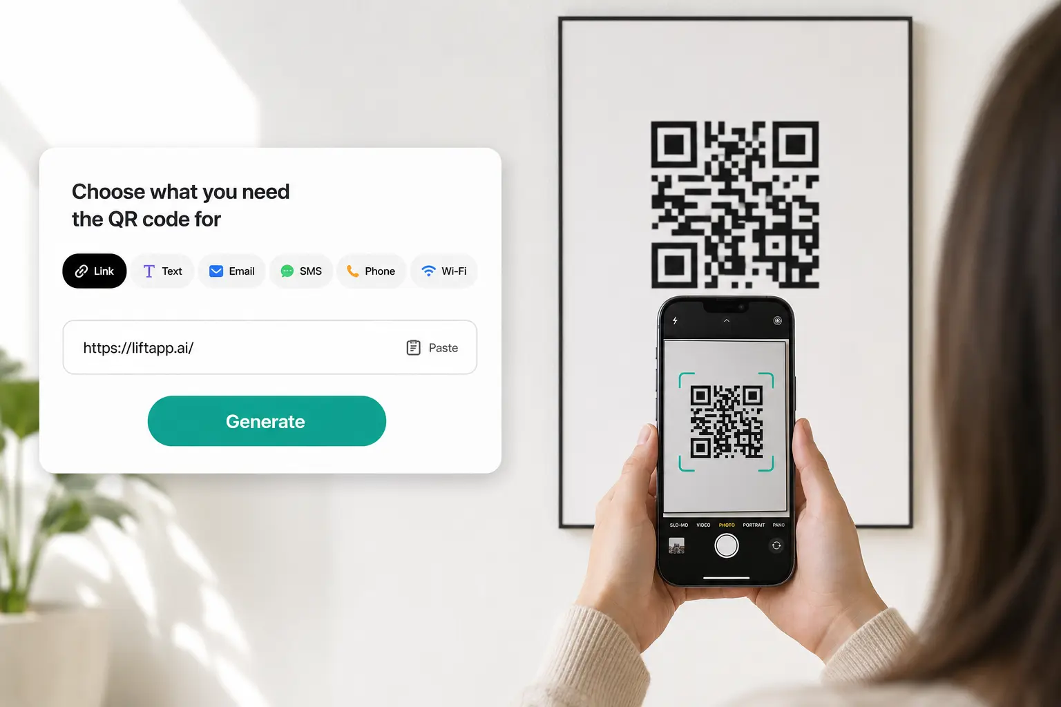QR Code Generator for Links, Text, and Wi-Fi QR code generated by Lift from a link, text, or Wi-Fi network
