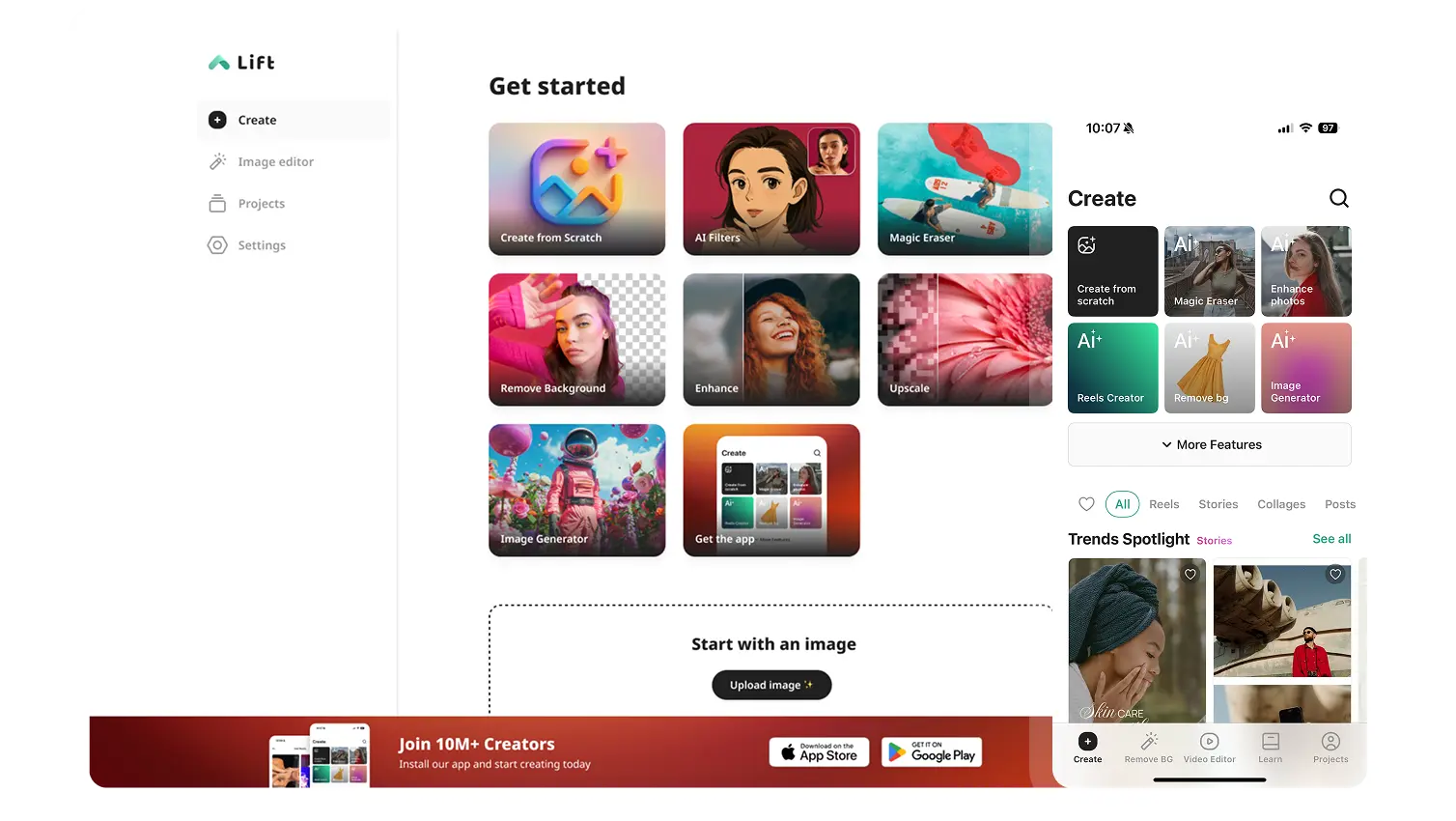Start editing with Lift Lift app creation dashboard