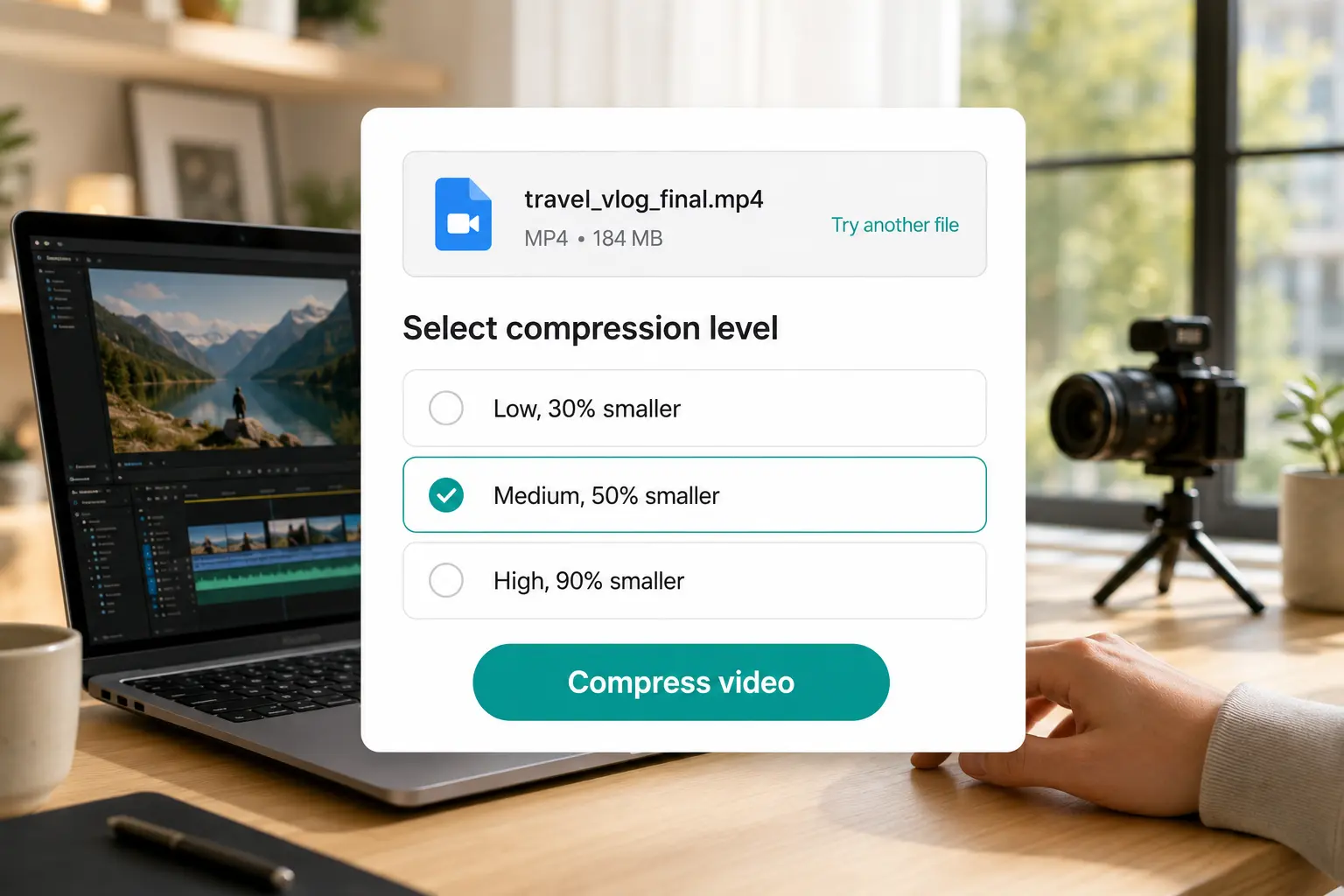 Video Compressor Lift video compressor — compress an MP4 or other video file to a lighter size